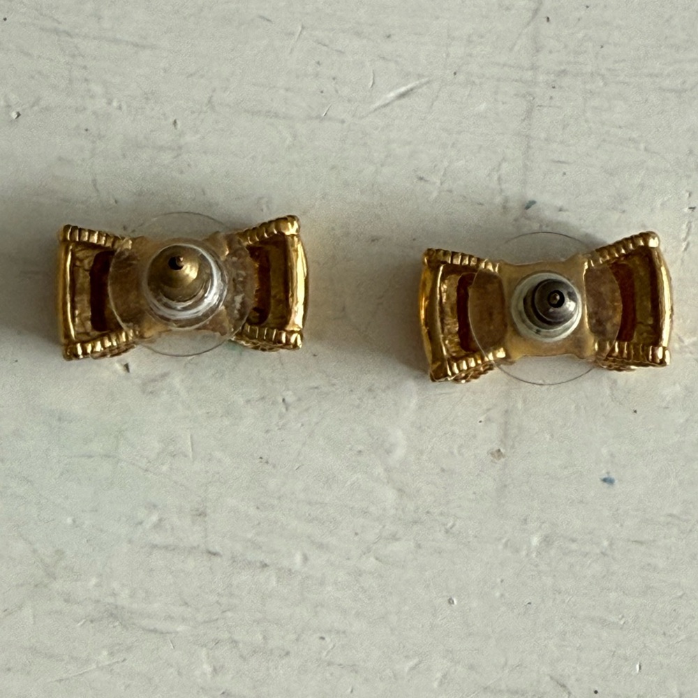 Gold Plated Double Bow Pierced Stud Earrings - Picture 2 of 2